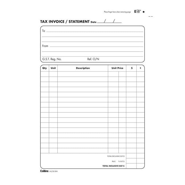 Collins Tax Invoice A5/50dlh Duplicate No Carbon Required-Officecentre