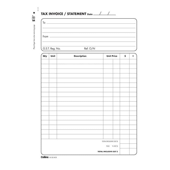 Collins Tax Invoice A5dl No Carbon Required-Officecentre