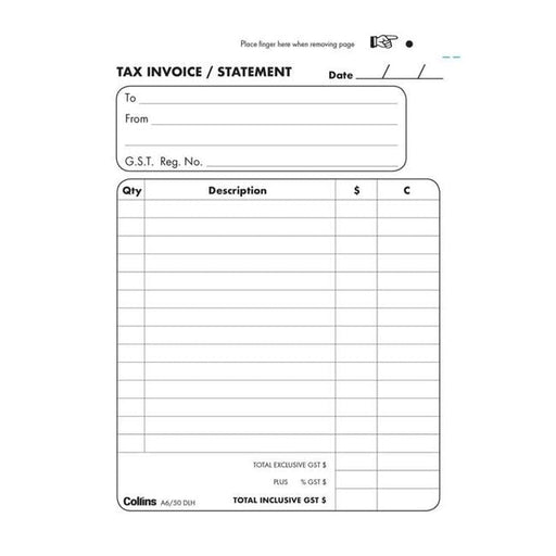 Collins Tax Invoice A6/50dlh Duplicate No Carbon Required-Officecentre