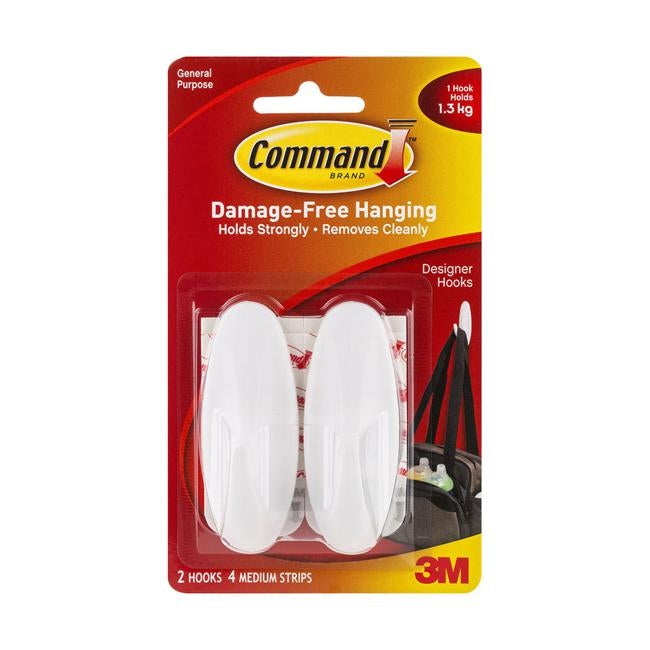 Command Hook 17081 Medium White Designer Pack of 2-Officecentre