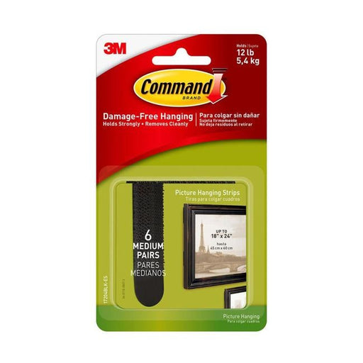 Command Picture Hanging Strips 17204BLK-ES Medium Black Pack of 6-Officecentre