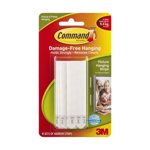 Command Picture Hanging Strips 17207 Narrow White Pack of 4-Officecentre