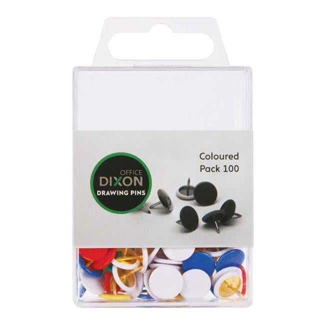 Dixon Drawing Pins Coloured Pack 100-Officecentre