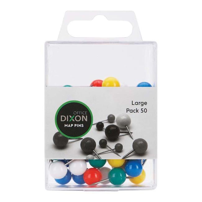 Dixon Map Pins Large Assorted Colour Pack 50-Officecentre