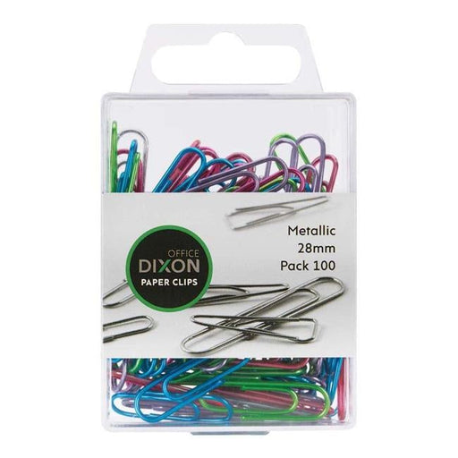 Dixon Paper Clips 28mm Metallic Coloured Pack 100-Officecentre