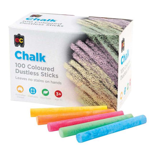EC Dustless Chalk Coloured Box 100-Officecentre