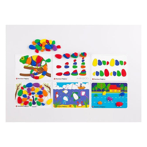 EDX Rainbow Pebbles Activity Set 48 Pcs, 12 Activity Cards 4 Pebble Sizes, 6 Colours-Officecentre