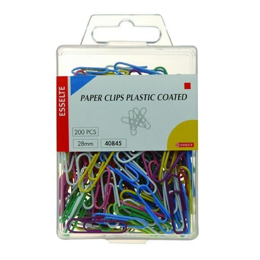 Esselte paper clip plastic coated 28mm bx200 assorted-Officecentre