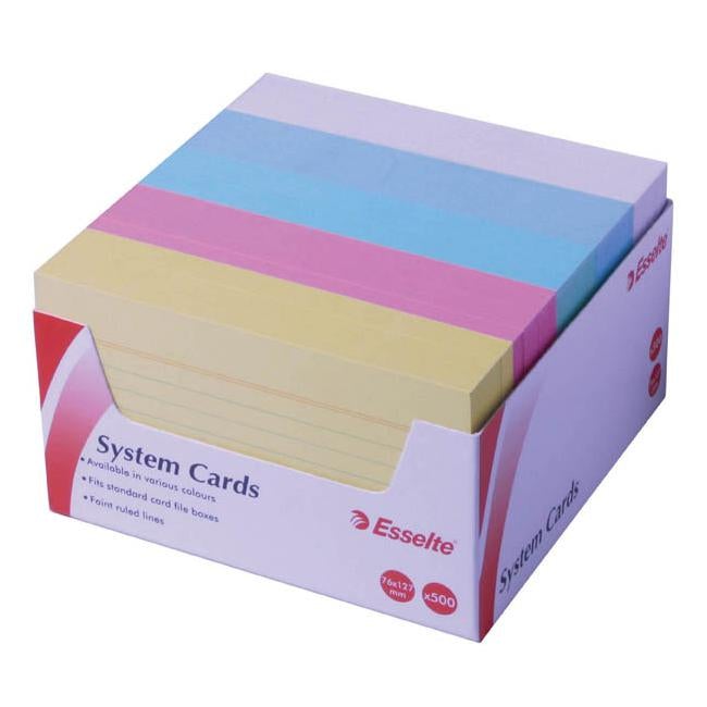 Esselte system cards 127x76mm (5x3) assorted pack 500-Officecentre