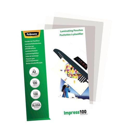 Fellowes Laminating Pouches A3 Gloss 100 Micron Pack of 100-Officecentre
