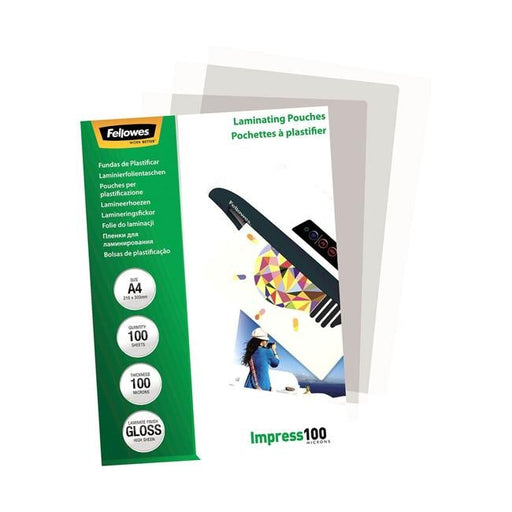 Fellowes Laminating Pouches A4 Gloss 100 Micron Pack 100-Officecentre