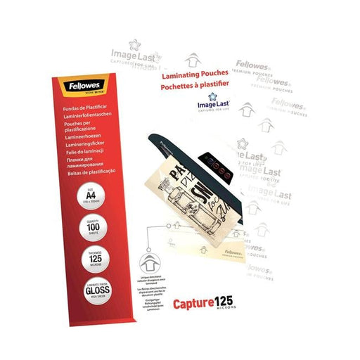 Fellowes Laminating Pouches A4 Gloss 125 Micron Pack 100-Officecentre