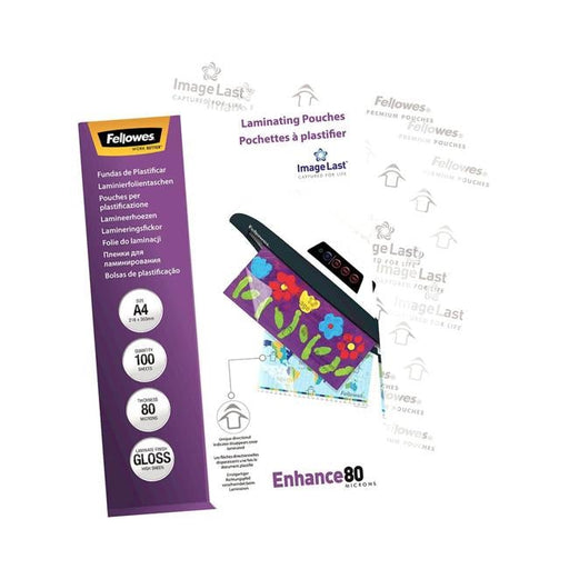 Fellowes Laminating Pouches A4 Gloss 80 Micron Pack 100-Officecentre
