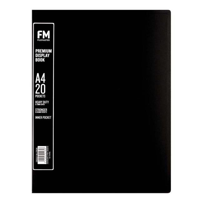 FM A4 Premium Display Book 20 Pocket Black-Officecentre