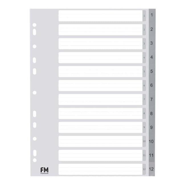 FM Indices A4 1-12 Grey Polyprop-Officecentre