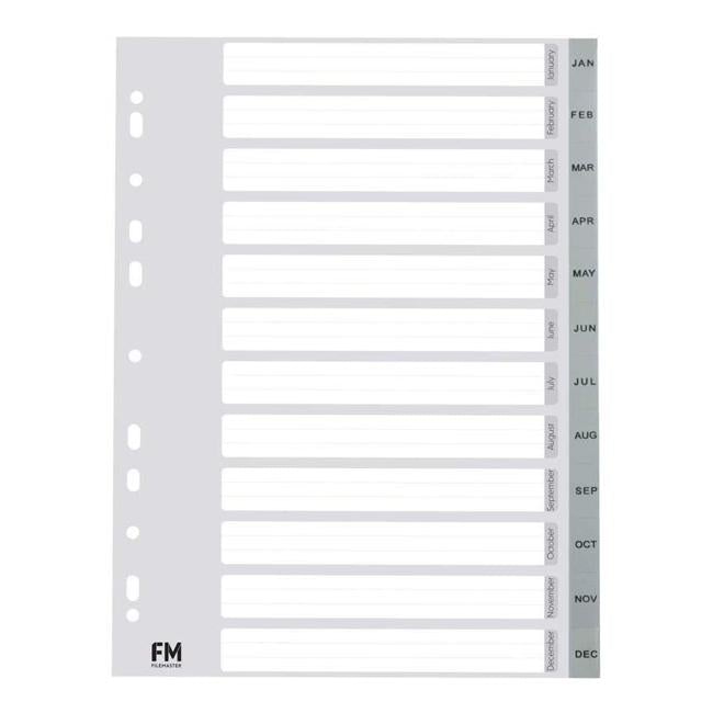 FM Indices A4 Jan-Dec Grey Polyprop-Officecentre