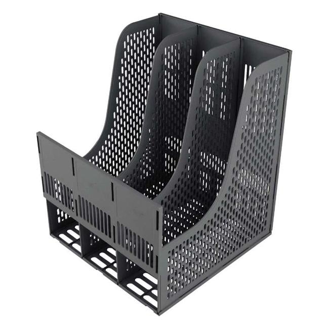 FM Magazine Holder Document 3 Grid Black Plastic-Officecentre