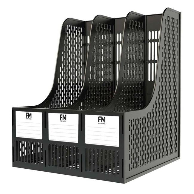 FM Magazine Holder Document 3 Grid Black Plastic-Officecentre