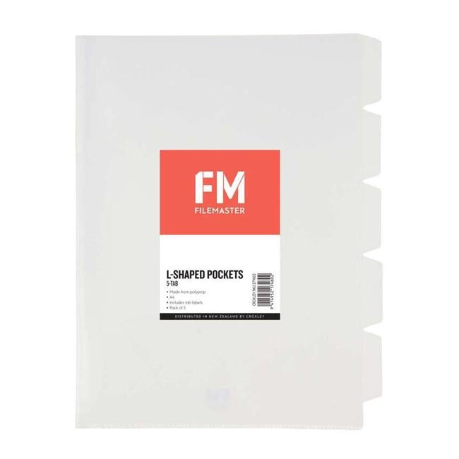 FM Pocket L Shape 5 Tab A4 Clear 5 Pack-Officecentre