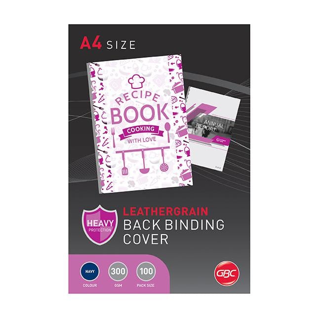 Gbc binding cover a4 l/grain navy pk100-Officecentre