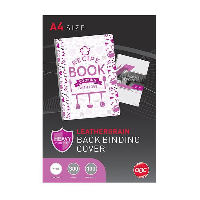 Gbc binding cover a4 l/grain white pk100-Officecentre