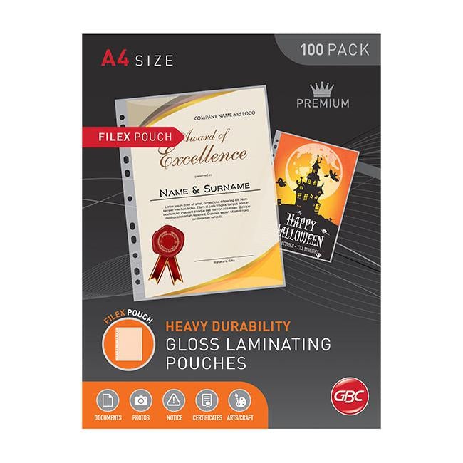 Gbc laminating pouch a4 125 micron pk100 filex-Officecentre