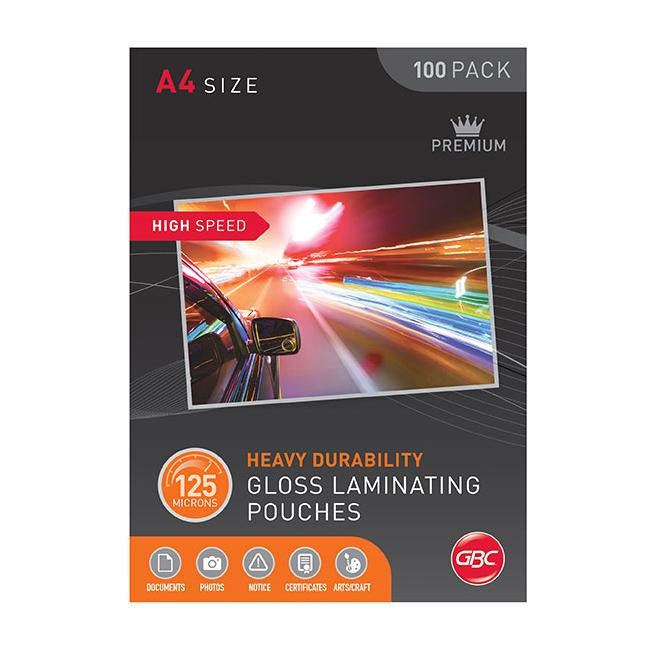 Gbc laminating pouch a4 125 micron pk100 h/speed-Officecentre