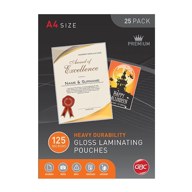 Gbc laminating pouch a4 125 micron pk25-Officecentre