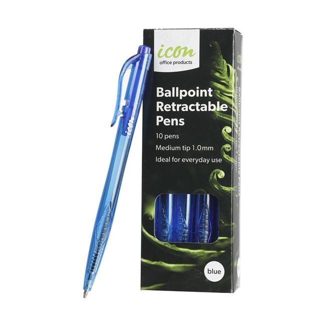 Icon Ballpoint Retractable Pens Medium Blue Pack 10-Officecentre