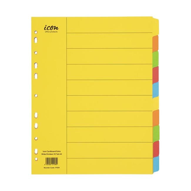Icon Cardboard Dividers Extra Wide 10 Tab Coloured-Officecentre