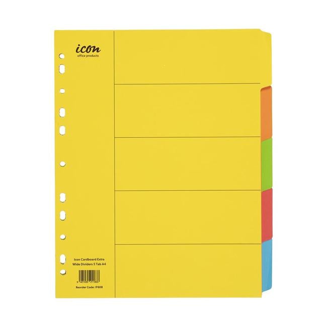 Icon Cardboard Dividers Extra Wide 5 Tab Coloured-Officecentre