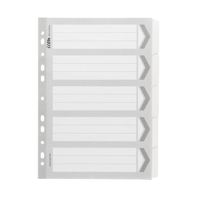 Icon Cardboard Dividers with Reinforced Tabs 5 Tab White-Officecentre