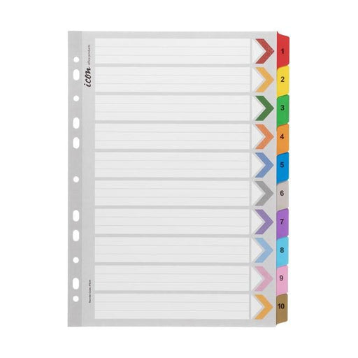 Icon Cardboard Indices with Reinforced Tabs 1-10 Coloured-Officecentre