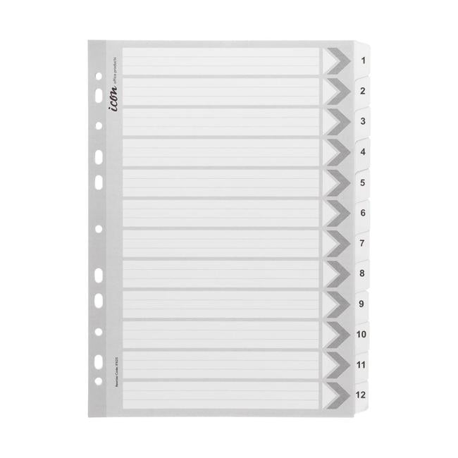 Icon Cardboard Indices with Reinforced Tabs 1-12 White-Officecentre