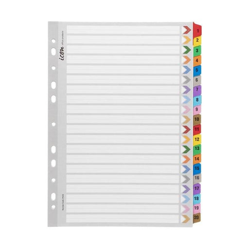 Icon Cardboard Indices with Reinforced Tabs 1-20 Coloured-Officecentre