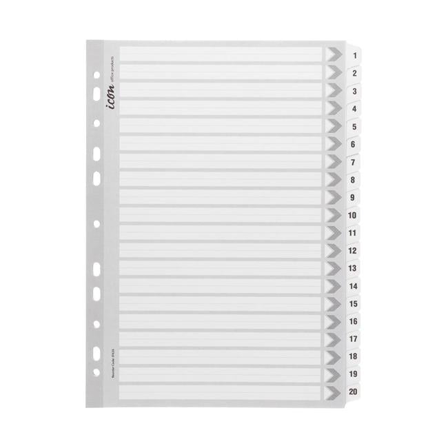 Icon Cardboard Indices with Reinforced Tabs 1-20 White-Officecentre