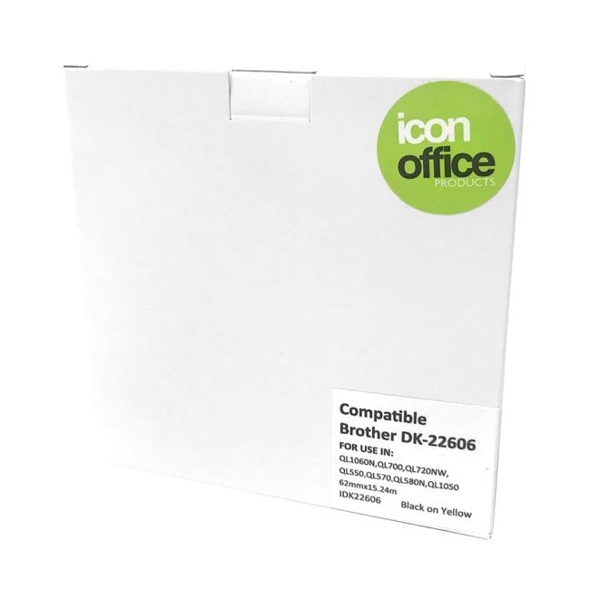 Icon Compatible Brother DK Paper Tape 62mmx15m Black on Yellow-Officecentre