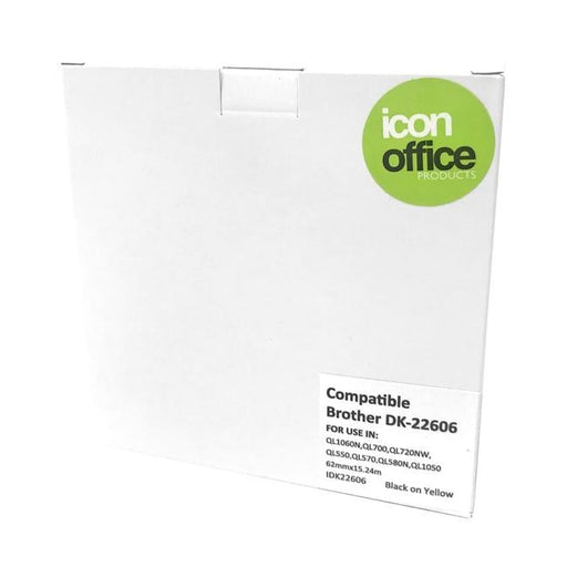 Icon Compatible Brother DK Paper Tape 62mmx15m Black on Yellow-Officecentre