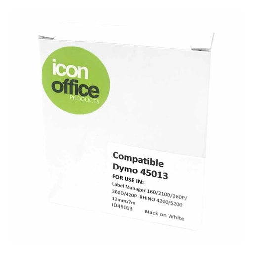 Icon Compatible Dymo D1 Label Tape 12mmx7m Black on White-Officecentre