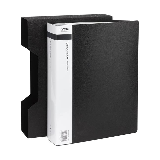 Icon Display Book A4 with Insert Spine 100 Pocket with Case Black-Officecentre