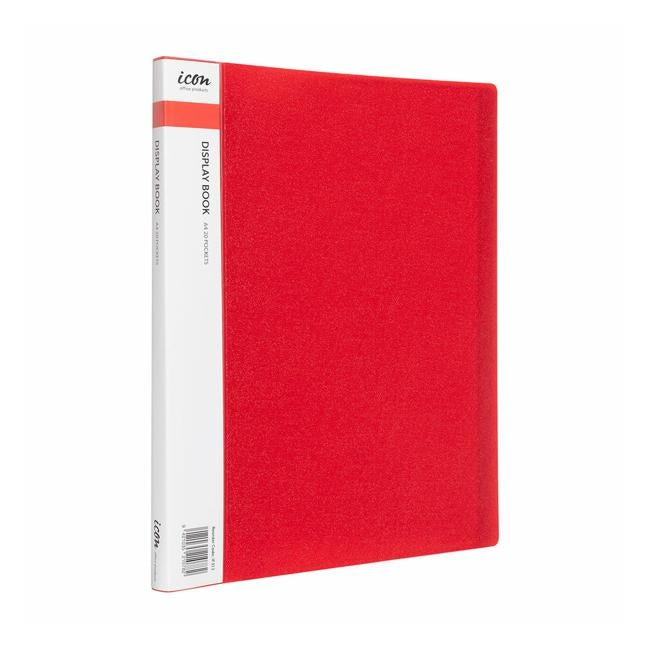 Icon Display Book A4 with Insert Spine 20 Pocket Red-Officecentre