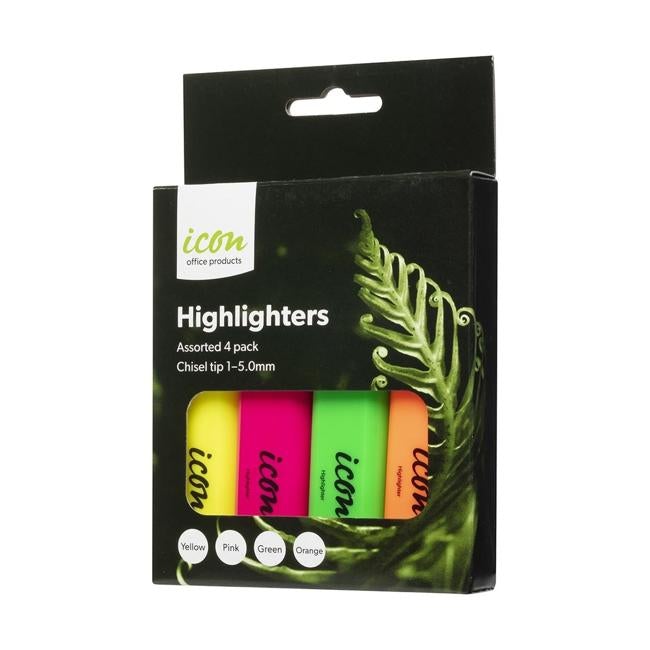 Icon Highlighter Chisel Tip Asst Pack 4-Officecentre