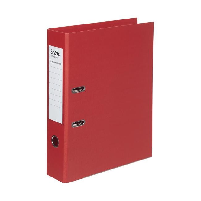 Icon Lever Arch File FS Linen Red-Officecentre