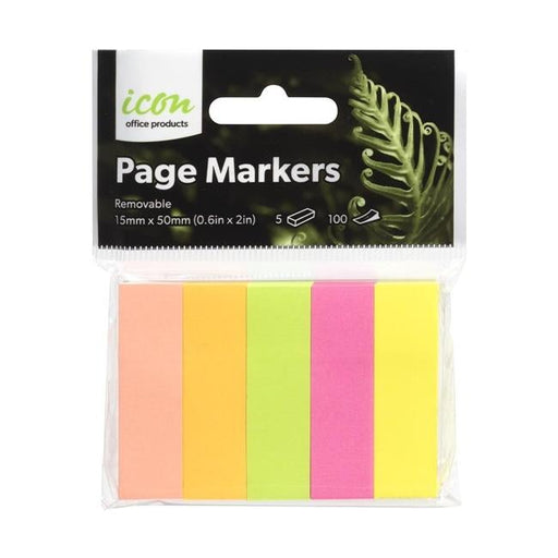 Icon Page Markers 15mm x 50mm Neon 5 Pack-Officecentre