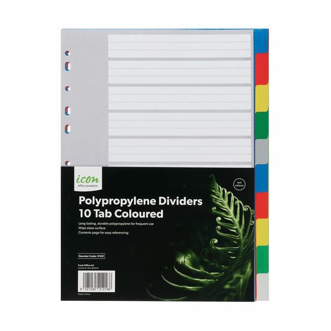 Icon PP Dividers 10 Tab Coloured-Officecentre