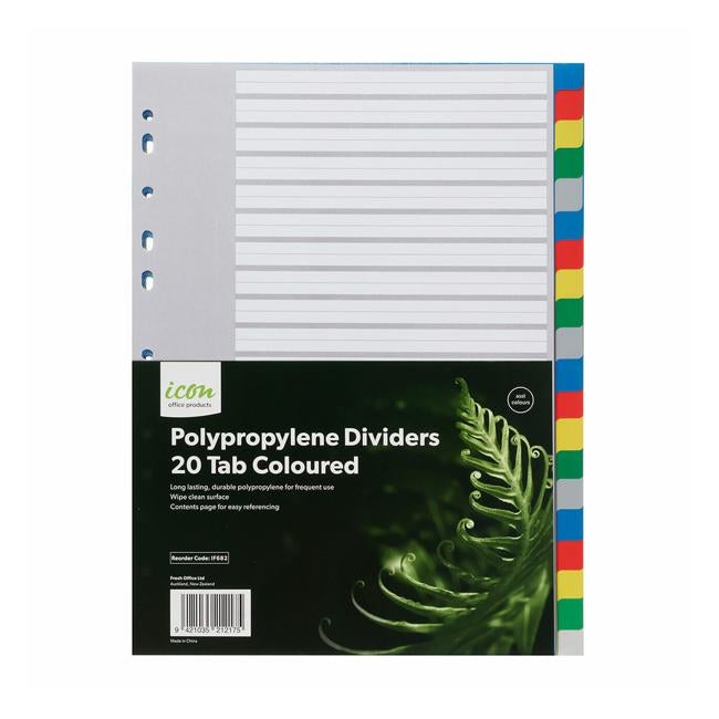 Icon PP Dividers 20 Tab Coloured-Officecentre