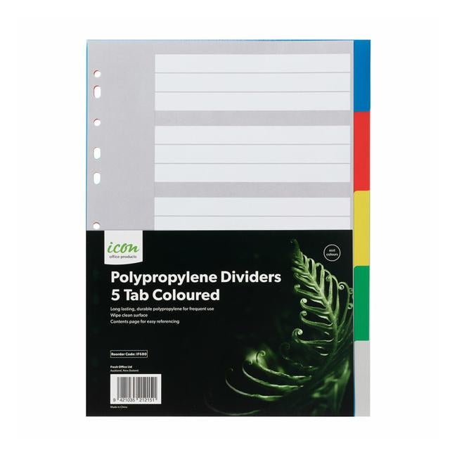 Icon PP Dividers 5 Tab Coloured-Officecentre
