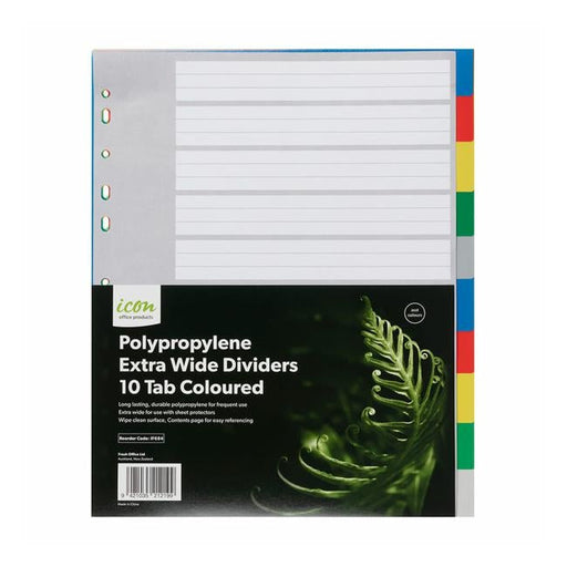 Icon PP Dividers Extra Wide 10 Tab Coloured-Officecentre