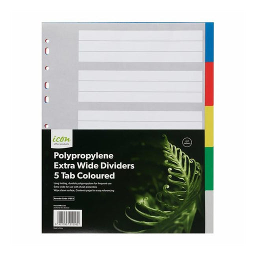 Icon PP Dividers Extra Wide 5 Tab Coloured-Officecentre