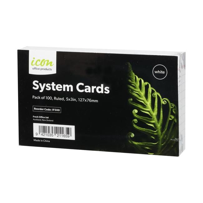 Icon System Cards Ruled 5x3 White Pack of 100-Officecentre